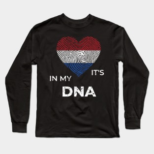 It's In My Dna Dutch Flag Netherlands Genealogy Ancestry Descent Nationality Fingertip Heart Long Sleeve T-Shirt